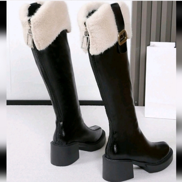 Elegant Black and Cream Women's Knee-High Boots - Picture 5 of 5
